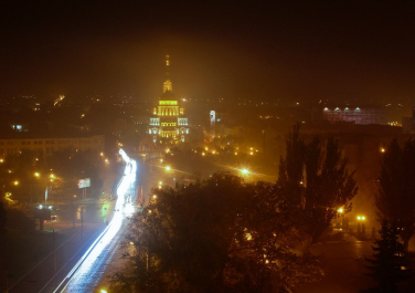 Харьков, ночной город в тумане, Современные, Профессиональные, С высоты